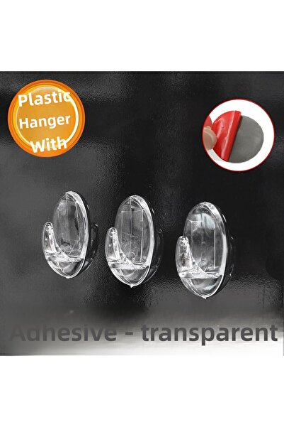 Badem10 Αυτοκόλλητη κρεμάστρα κουζίνας νιπτήρα μπάνιου Διαφανές πλαστικό στιβαρό κρεμαστό σετ 3 τεμαχίων χωρίς σημάδια