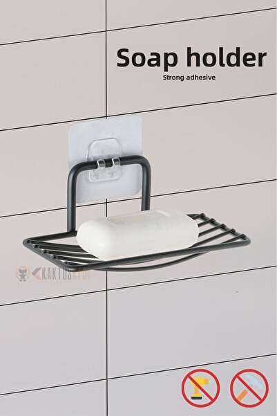 KaktüsKedi Δοχείο σαπουνιού με ισχυρή κόλλα, μαύρο, συμπαγές