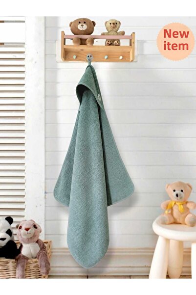 Alpar Tekstil Outlet Cotton Girl-Boy Newborn Bath Towel - Plain/Sea Blue