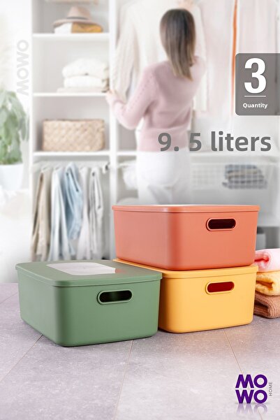 Mowo Home مجموعة صندوق ريترو بسعة 9.5 لتر - صندوق تخزين منظم متعدد الأغراض مع...