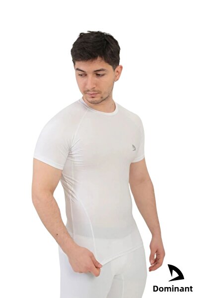 DOMİN SPOR Fitness Body Gym - Λευκό κοντομάνικο μπλουζάκι συμπίεσης σώματος Dmns56321