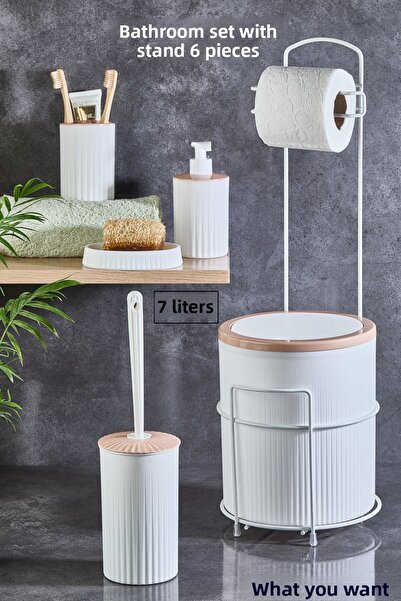 Ne Dilersen Bathroom Set Metal Stand Toilet Wc Paper Holder 6-Piece Luxury Set