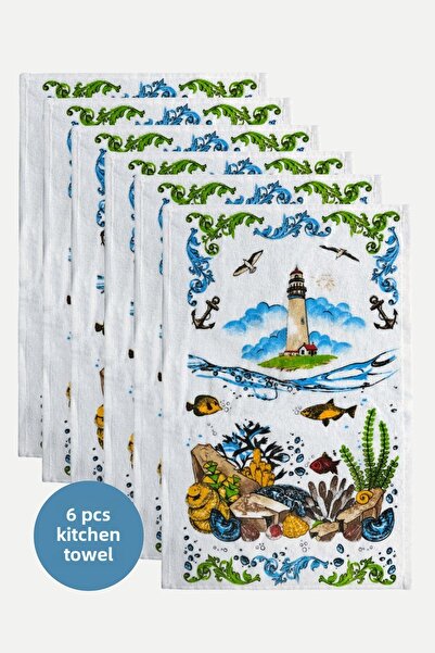sevilya 6 Pack Printed White Kitchen Towel Model
