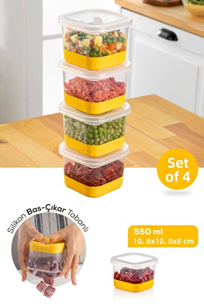 Vienev 4 bucăți congelator cu bază din silicon de 550 ml - recipient de depozitare pentru congelator - galben