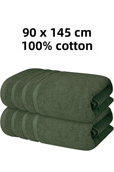 KAYABEY HOME Khaki színű 2 db-os nagyméretű fürdőlepedő szett, puha, 100% pamut vonalmintás