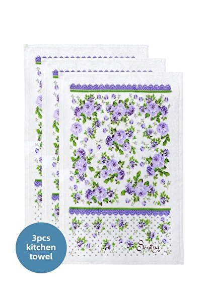 sevilya Μοντέλο 3 συσκευασιών εμπριμέ λευκή πετσέτα κουζίνας