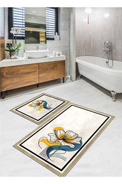 Ardizayn سجادة حمام بوهيمية مكونة من قطعتين - قاعدة منسوجة من القطن غير قابلة...