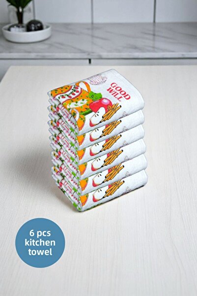 sevilya 6 Pack Printed White Kitchen Towel Model