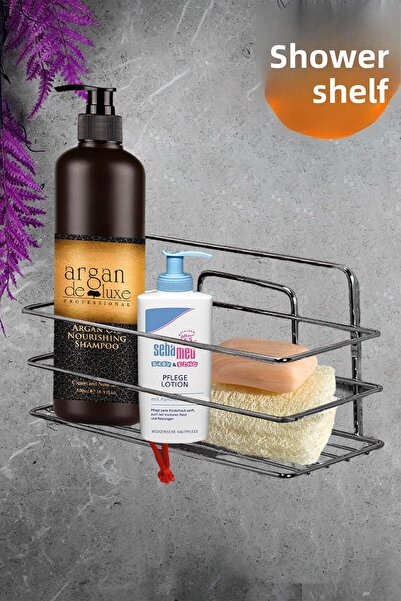 Badem10 Ράφι μπάνιου για σαμπουάν Γωνιακό ράφι τετράγωνο χρωμιωμένο μονόστρωτ...