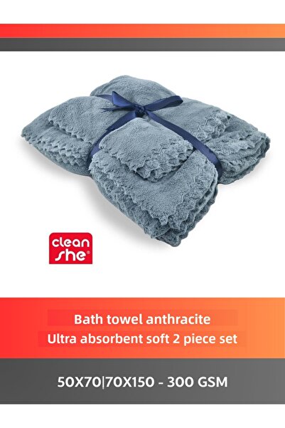 Cleanshe Gray Microfiber Miracle Ultra Absorbent Bath Towel Set - Famous Pompic Cloth Fabric