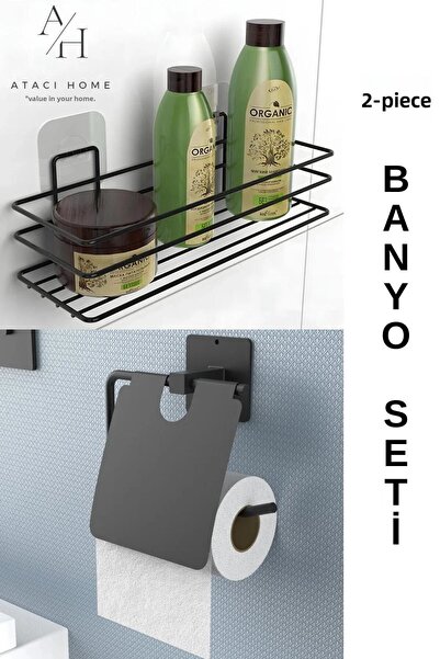 ATACI Adhesive 2-Piece Bathroom Organizer Bathroom Accessory Bathroom Shelf C...
