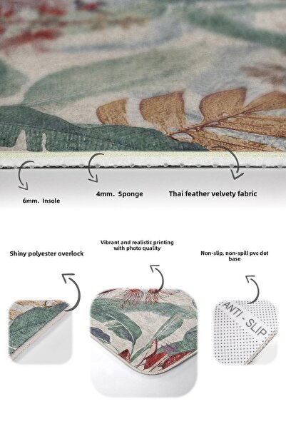 Realhomes Set of 2 Green Floor with Flower Motifs Traditional Summer & Fresh Floral 2-Piece Bath Mat Set