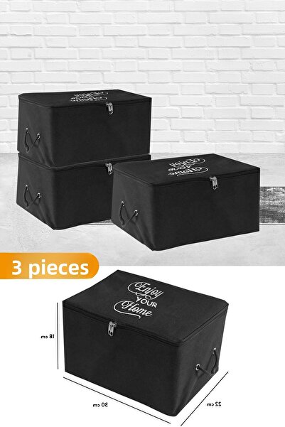 Serstil 3 قطع - حقيبة تخزين سوداء صغيرة الحجم مع تفاصيل طباعة 30 × 22 × 18 سم