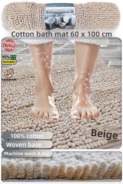 CottonCrafty Σετ πατάκι μπάνιου από βαμβακερό ταφτίνγκ, ζυμαρικά μπάνιου 60x100 εκ.