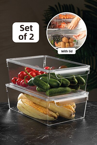 Meleni Home Покрит органайзер за хладилник от 2 части Вътре в органайзера за ...