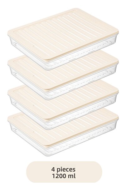 Flash Bazaar منظم ثلاجة مكون من 4 قطع، غطاء حاوية تخزين متوافق مع الميكروويف، اللون 4 × 1200 مل