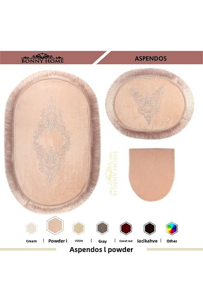 Dokumacıoğlu Aspendos Powder 3-Pece Προίκα Σετ Χαλάκι Μπάνιου με Φούντες Αντιολισθητική Βάση Σετ Τουαλέτας