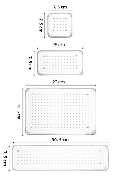 Vienev 12-Piece Transparent Drawer Organizer 3x(D.DKDRTGN) 4x(K.DKDRGN,K.KARE) 1x(O.DKDRGN)