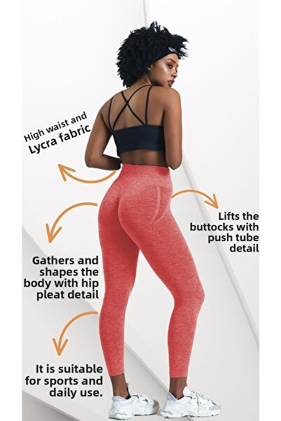 gymhams Red Hip Shirred Push up Hip Shaping Leggings Seamless Leggings