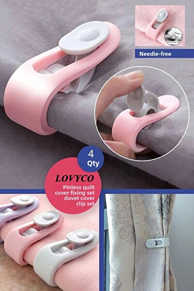 LOVYCO 4 Pieces of Needle-Free Non-Slip Duvet Cover Cover - Quilt Sheet and Curtain Holder Clips