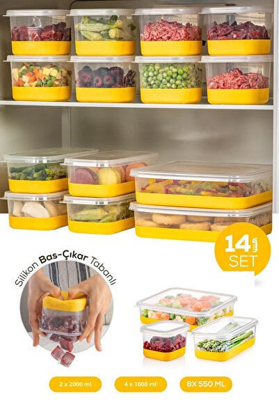 Vienev Set de 14 recipiente de depozitare pentru congelare pe bază de silicon - galben congelator