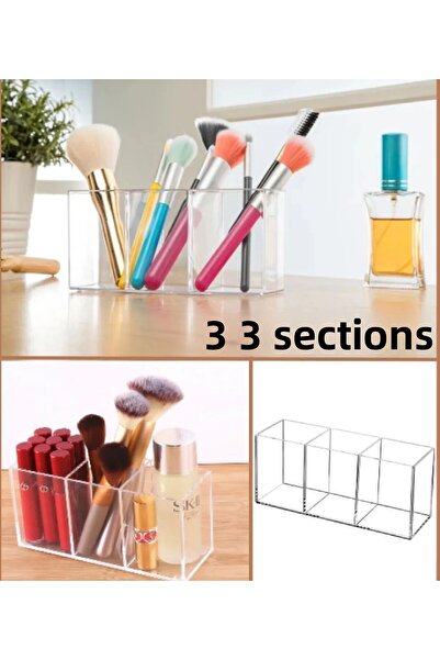 Dükkanönü Crystal 3 Compartment Organizer Set Makeup Brush Lipstick Organizer Square Organizer