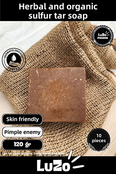 LuZo صابون ممتاز 100% طبيعي عضوي لشعر الوجه وبشرة الجسم ومعطر برائحة الكحول والزيت الصخري 10 قطع