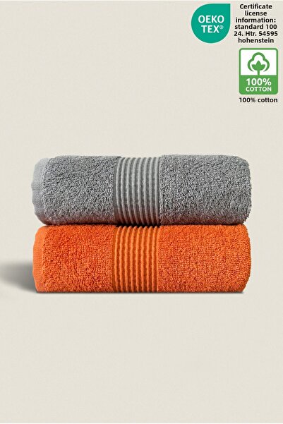 Ellaline Set of 2 Towels 100% Cotton Certified, Striped Bordered Superior Absorbent Hand Face Kitchen Towel 50X90Cm