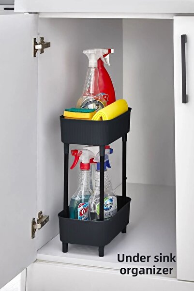 Porsima 1130 رف مزدوج الطبقة - منظم تحت الخزانة، منظم متعدد الأغراض مكون من طبقتين تحت الحوض