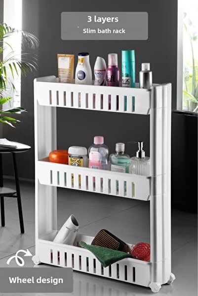 MYBOX Fiore 3-Tier Bathroom Organizer Shelving Unit with Wheels – Multi-Purpo...