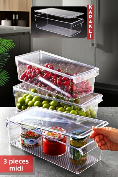 Nandy Home Covered Midi Tall Clear Refrigerator & Cabinet Organizer - 3 Pieces