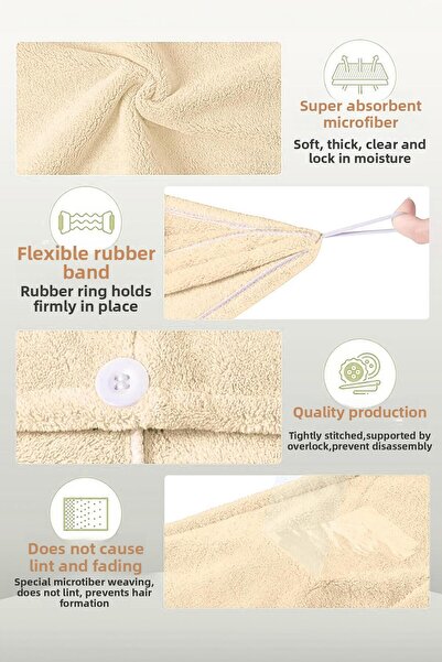 Telvesse Microfiber Hair Towel - Elastic Beach and Sea Cap - Bathroom Hair Drying Head