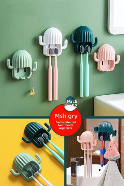 Anadolu Saray 2 τμχ Αυτοκόλλητη θήκη οδοντόβουρτσας σε σχήμα κάκτου Organizer...