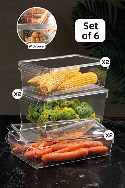 Meleni Home 6-Piece Covered Refrigerator Organizer Inside Refrigerator Organizer Slim Maxi Mega