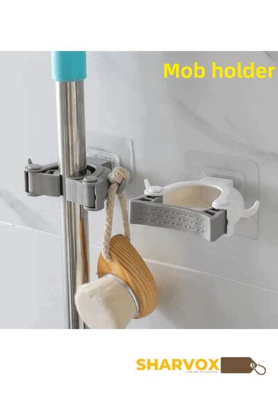 Sharvox Set de 2 suporturi multifuncționale pentru agățat pentru mop, pentru ...