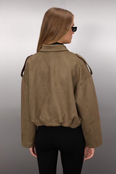 Trendyol Collection Khaki Oversize Fit Suede Bomber vékony kabát kabátok TWOAW26MO00125