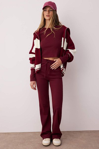 Trendyol Collection Burgundy Slim/Fitted Stretch Knitted Bottom-Top Suit Twoaw26Au00008
