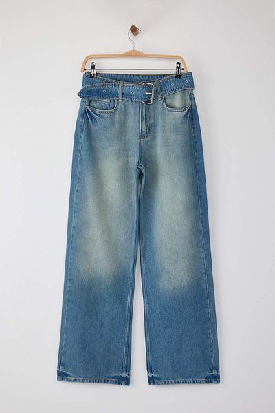 Trendyol Collection Blugi albaștri cu talie înaltă și cu talie largi TWOAW26JE00034