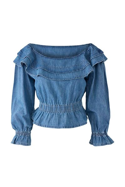 Trendyol Collection Μπλε βολάν Λεπτομερής τζιν μπλούζα TWOAW26BZ00049