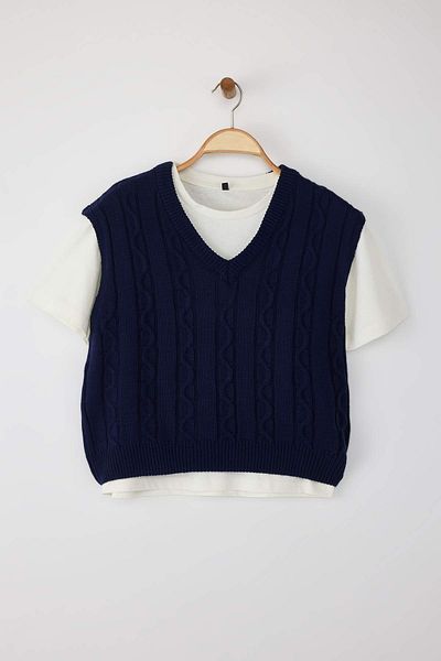 Trendyol Collection Navy Blue T-Shirt Hair Knit Knitwear Knitwear Sweater Twoaw26Kz00131