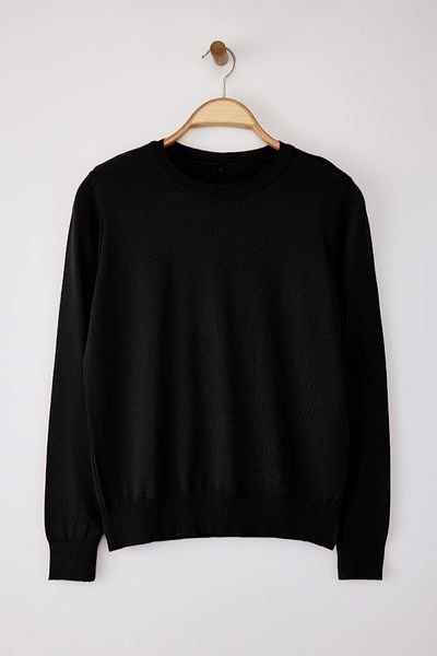 Trendyol Collection Pulover negru cu aspect mercerizat subțire de bază TWOAW26KZ00081
