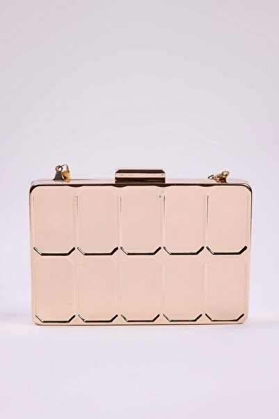 TRENDYOL SHOES Metallic Gold Three-Dimensional Evening Dress Women's Stylish Mini Clutch Hand Bag Takss25Py00004