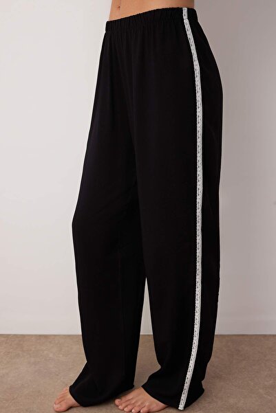Trendyol Collection Black Lace Detail Viscose Woven Pajama Bottom Thmaw26Pj00001