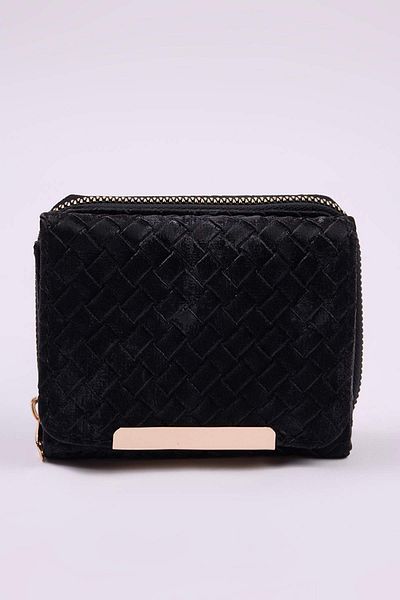 TRENDYOL SHOES Portofel de damă cu închidere rapidă și fermoar texturat negru TAKAW26CU00002