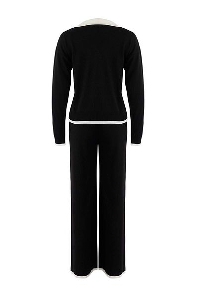 Trendyol Collection Black Polo Collar Color-Block Knitwear Sweater-Pants Bottom - Top Set Twoaw26Au00022
