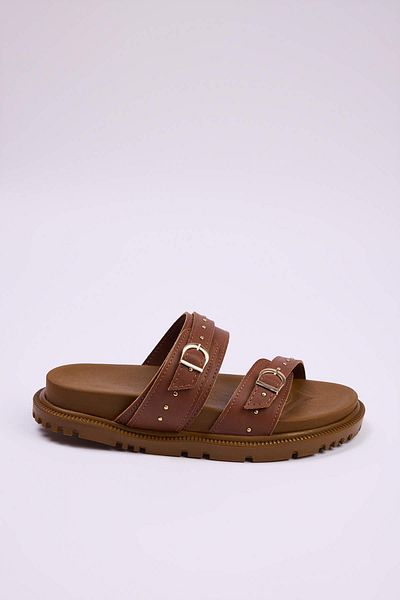 TRENDYOL SHOES Γυναικείες παντόφλες Tan Troc με κεντημένη πόρπη με λεπτομέρεια διπλής ζώνης TAKSS25TE00037