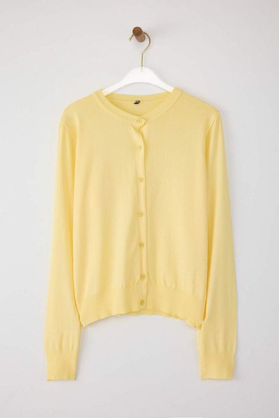 Trendyol Collection Yellow Premium/Special Yarn Mercerized Look Crew Neck Basic Knitwear Cardigan Twoaw26Hi00095