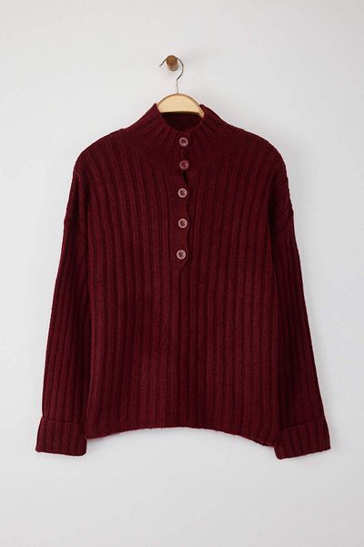 Trendyol Collection Pulover tricotat cu guler în picioare, cu textura moale, roșu Claret TWOAW21KZ0783