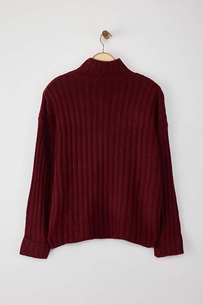 Trendyol Collection Pulover tricotat cu guler în picioare, cu textura moale, roșu Claret TWOAW21KZ0783