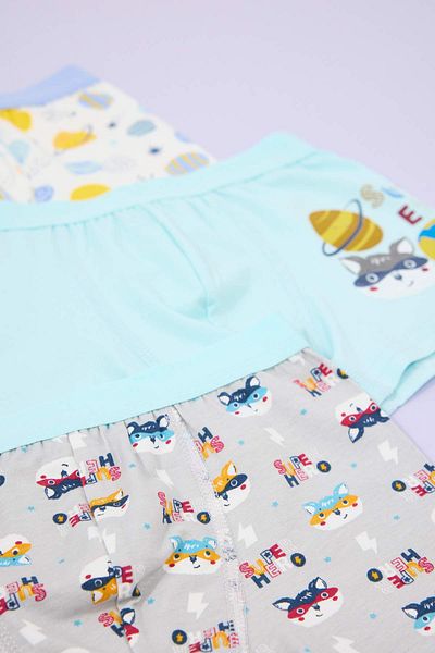 TRENDYOLKIDS Ecru-Blue 3 τεμαχίων για αγόρια με βαμβακερό εμπριμέ μακρυμάνικο πλεκτό μπόξερ TKDAW26BX00001
